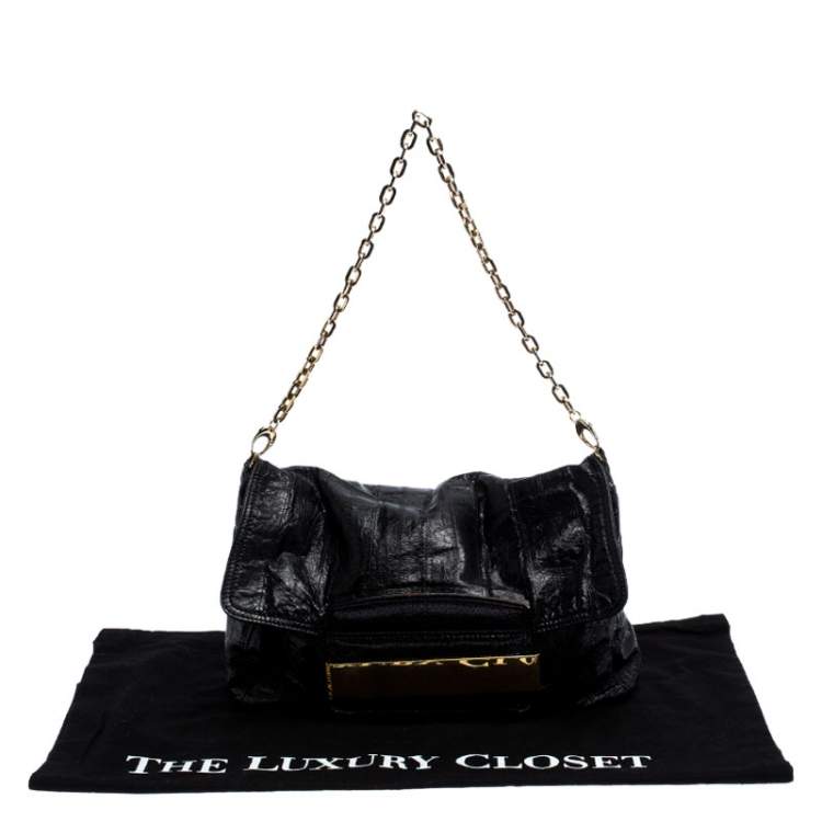 Pre Owned Jimmy Choo Black Leather Flap Shoulder Bag