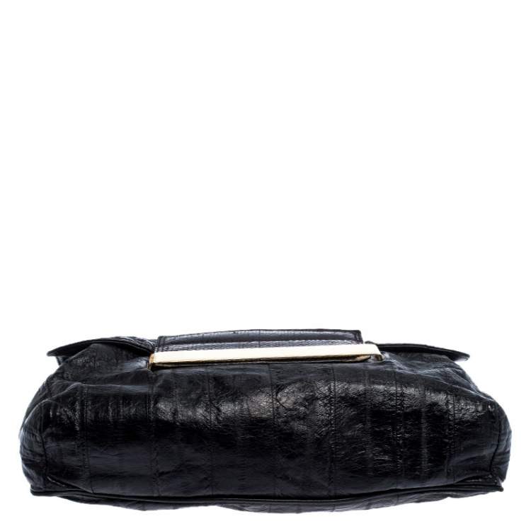 Pre Owned Jimmy Choo Black Leather Flap Shoulder Bag