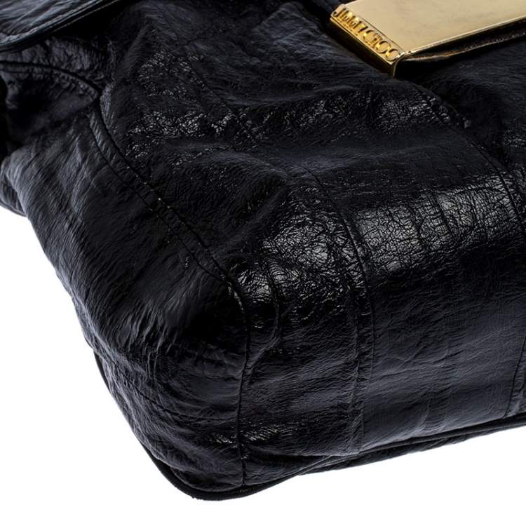 Pre Owned Jimmy Choo Black Leather Flap Shoulder Bag