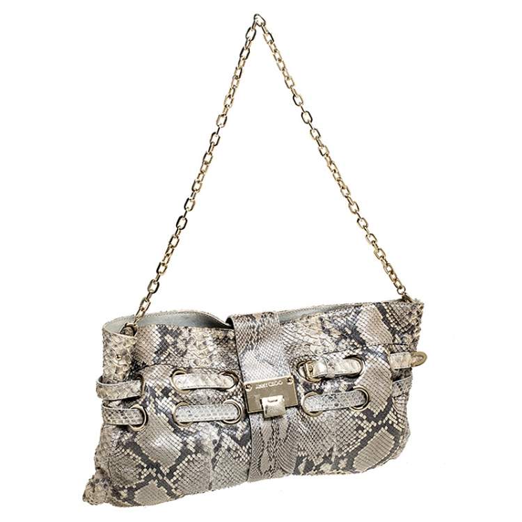 Pre Owned Jimmy Choo Beige Python Riki Shoulder Bag