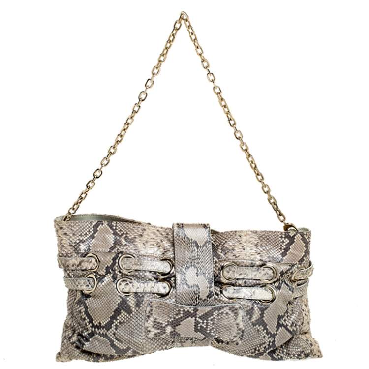 Pre Owned Jimmy Choo Beige Python Riki Shoulder Bag
