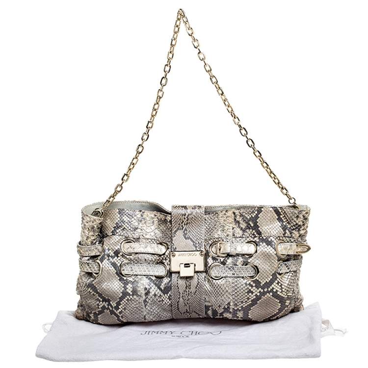 Pre Owned Jimmy Choo Beige Python Riki Shoulder Bag