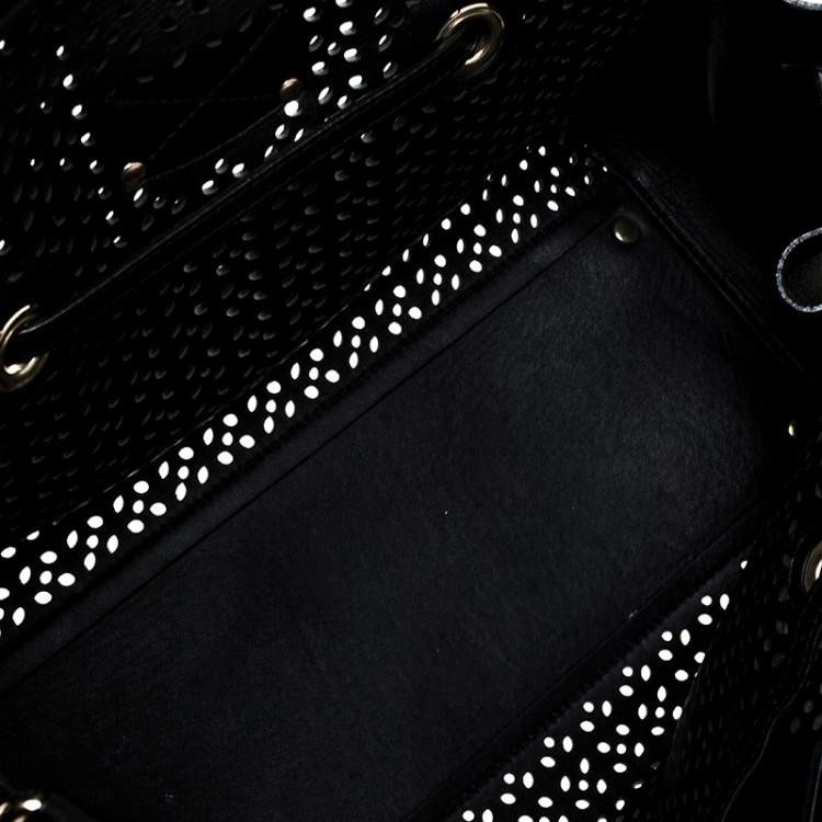 Pre Owned Jimmy Choo Black Perforated Leather and Snakeskin Rosa Flap Over Tote