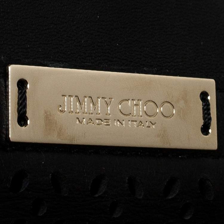 Pre Owned Jimmy Choo Black Perforated Leather and Snakeskin Rosa Flap Over Tote