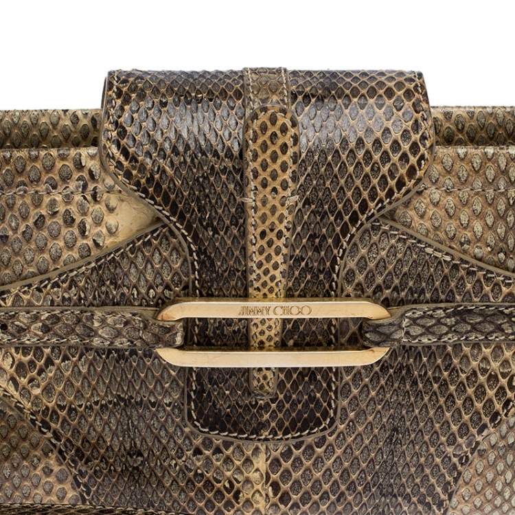 Pre Owned Jimmy Choo Cream/Black Python Tulita Clutch