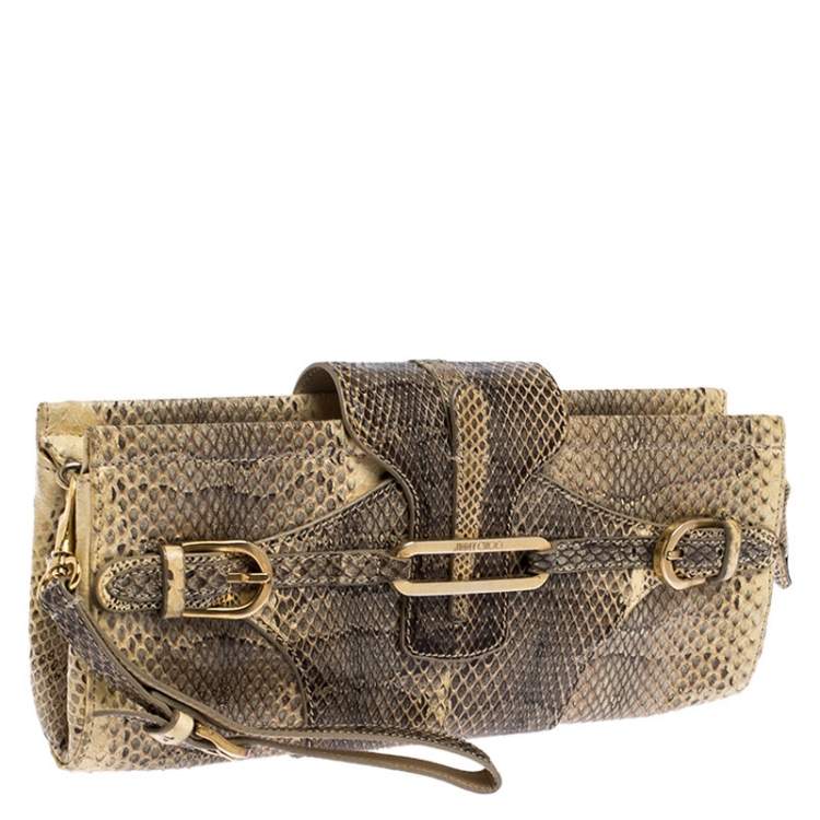 Pre Owned Jimmy Choo Cream/Black Python Tulita Clutch