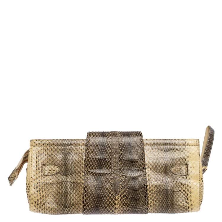 Pre Owned Jimmy Choo Cream/Black Python Tulita Clutch