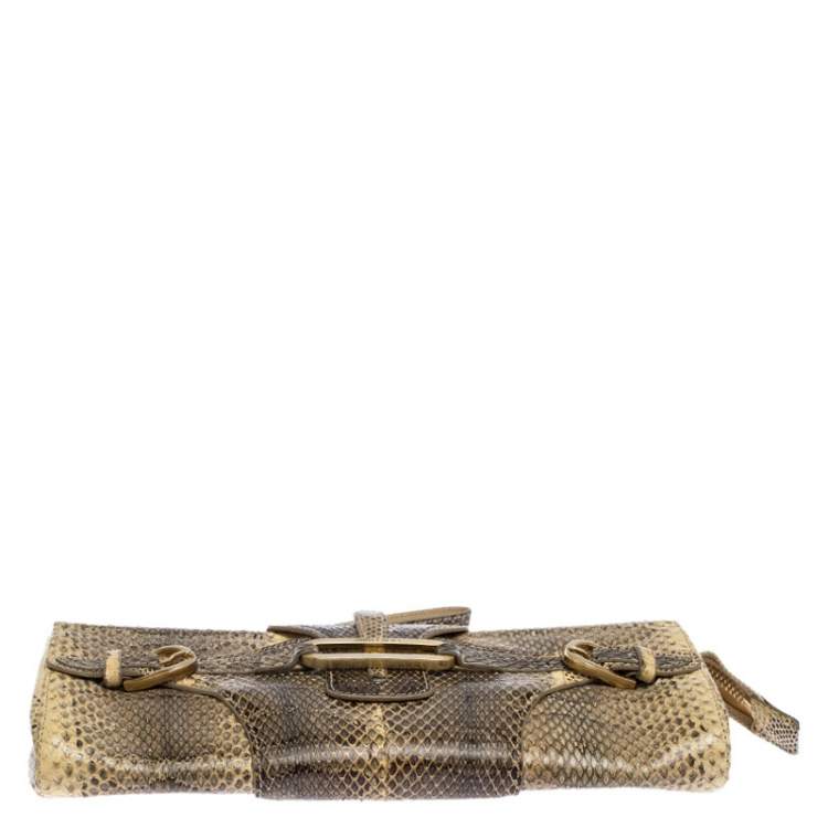 Pre Owned Jimmy Choo Cream/Black Python Tulita Clutch