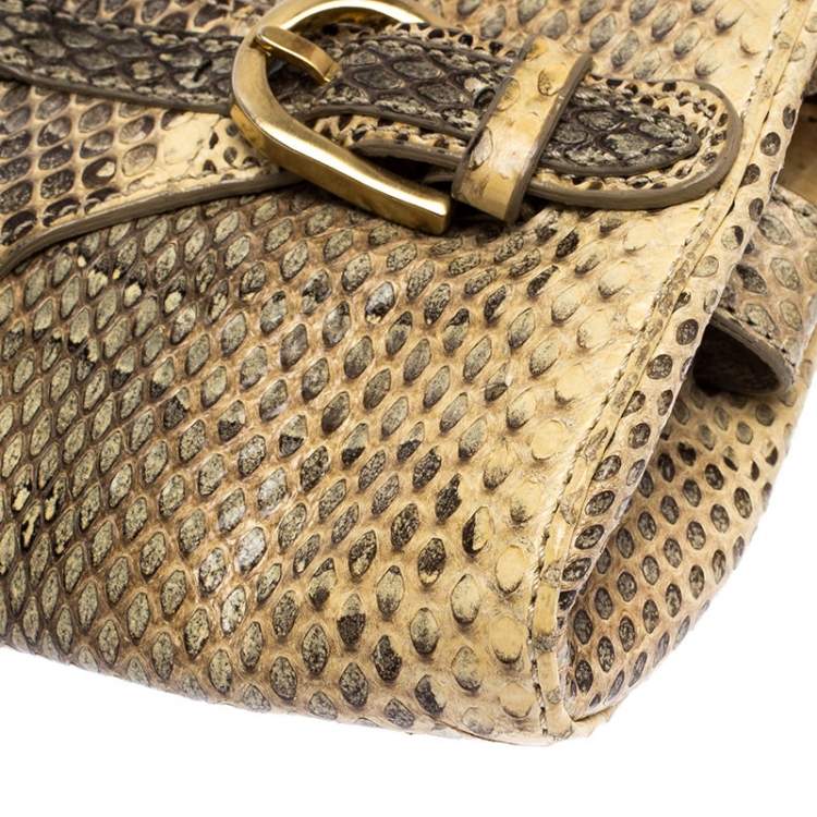 Pre Owned Jimmy Choo Cream/Black Python Tulita Clutch