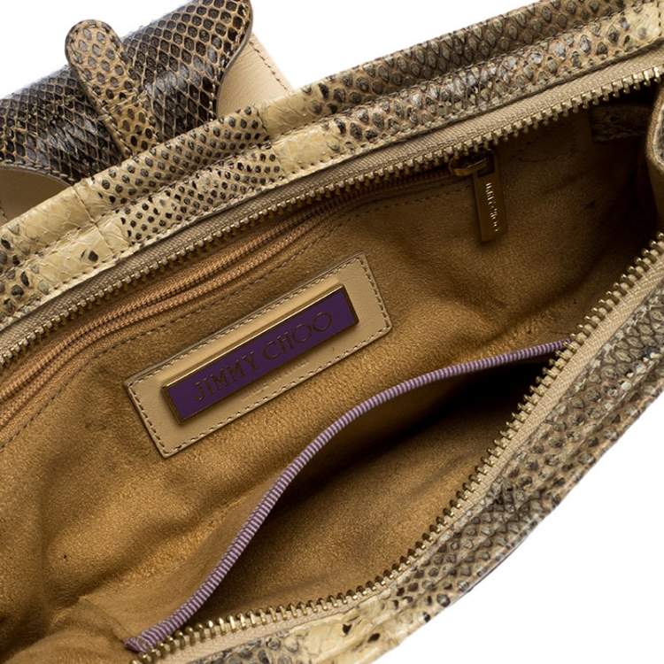 Pre Owned Jimmy Choo Cream/Black Python Tulita Clutch