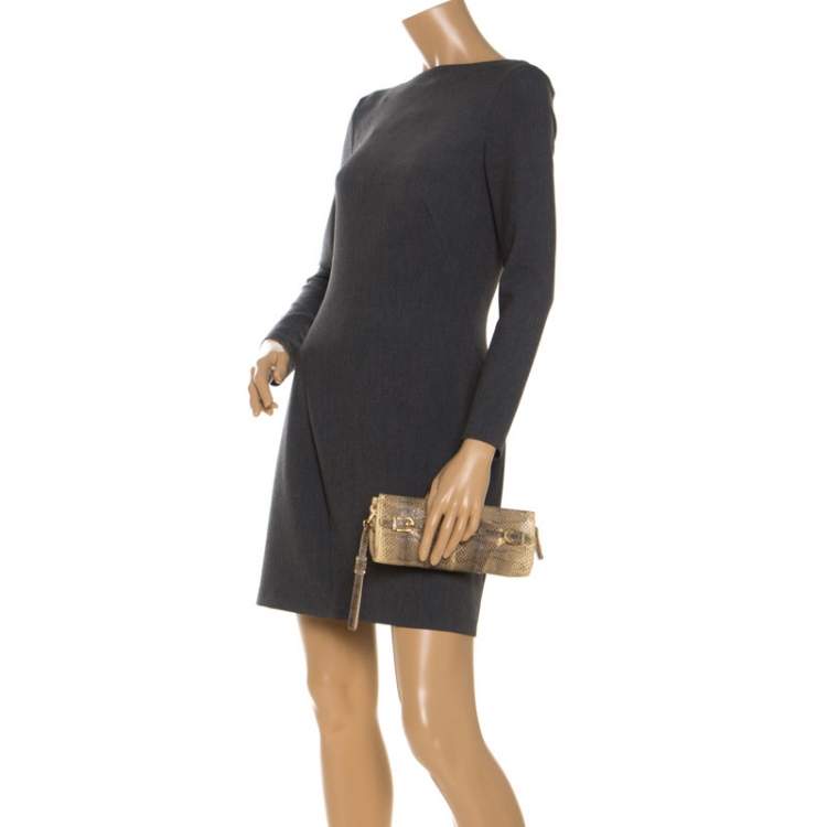 Pre Owned Jimmy Choo Cream/Black Python Tulita Clutch