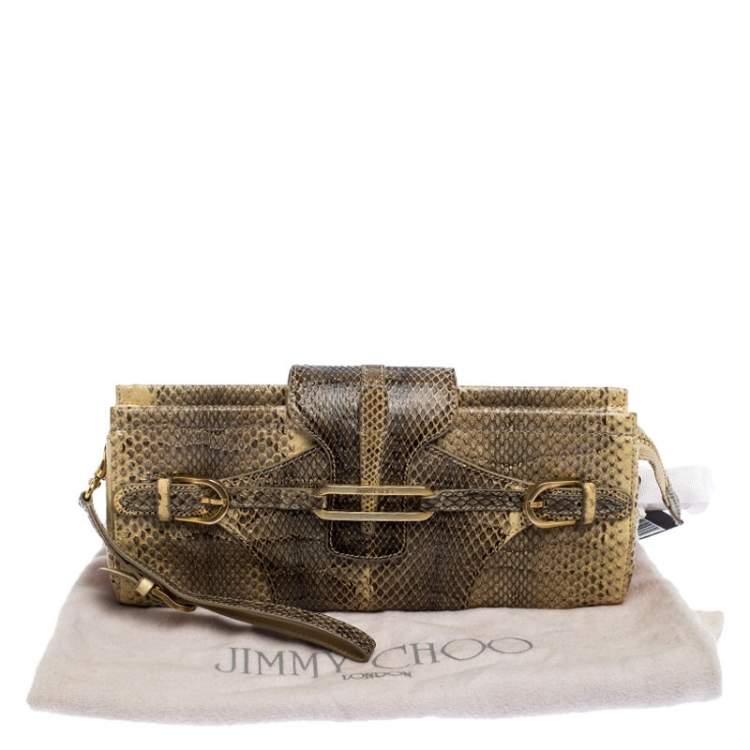 Pre Owned Jimmy Choo Cream/Black Python Tulita Clutch
