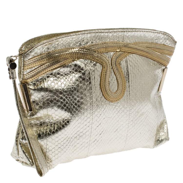 Pre Owned Jimmy Choo Metallic Gold Leather Wristlet