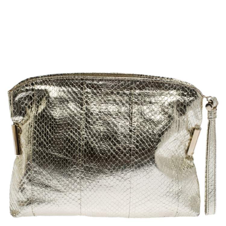 Pre Owned Jimmy Choo Metallic Gold Leather Wristlet