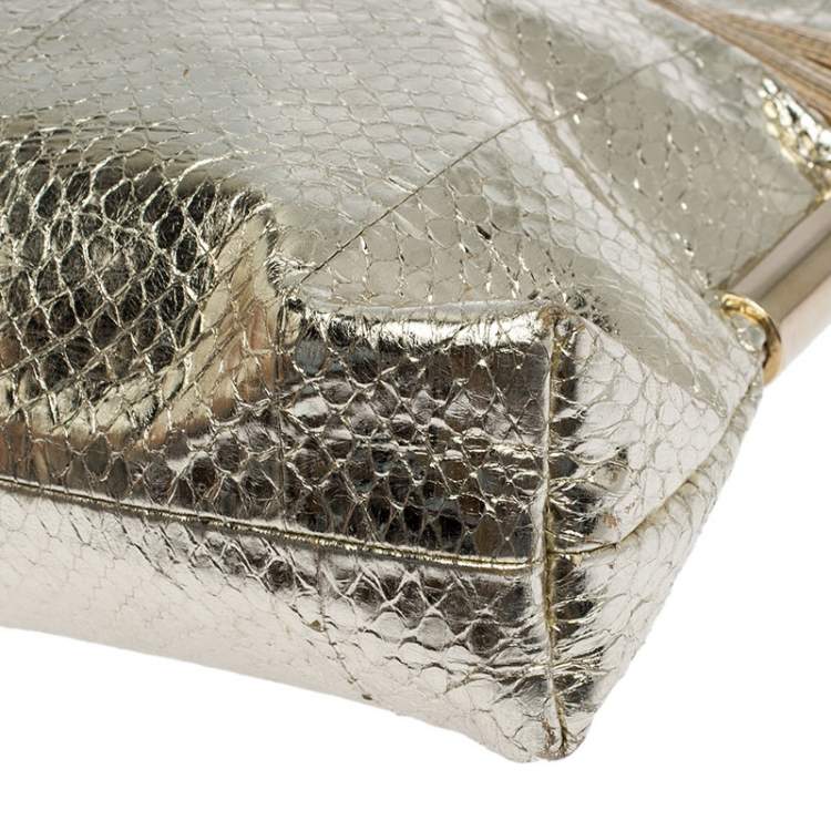 Pre Owned Jimmy Choo Metallic Gold Leather Wristlet