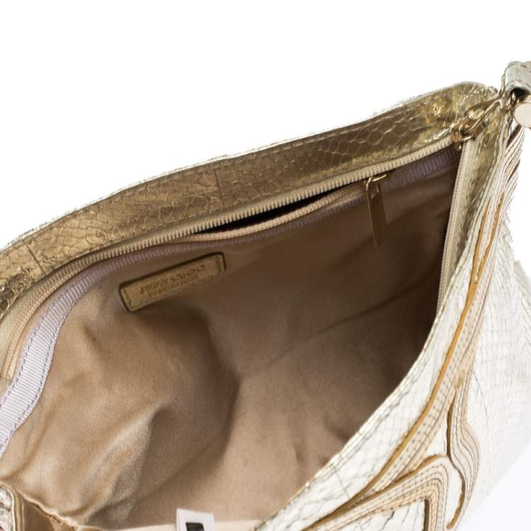 Pre Owned Jimmy Choo Metallic Gold Leather Wristlet