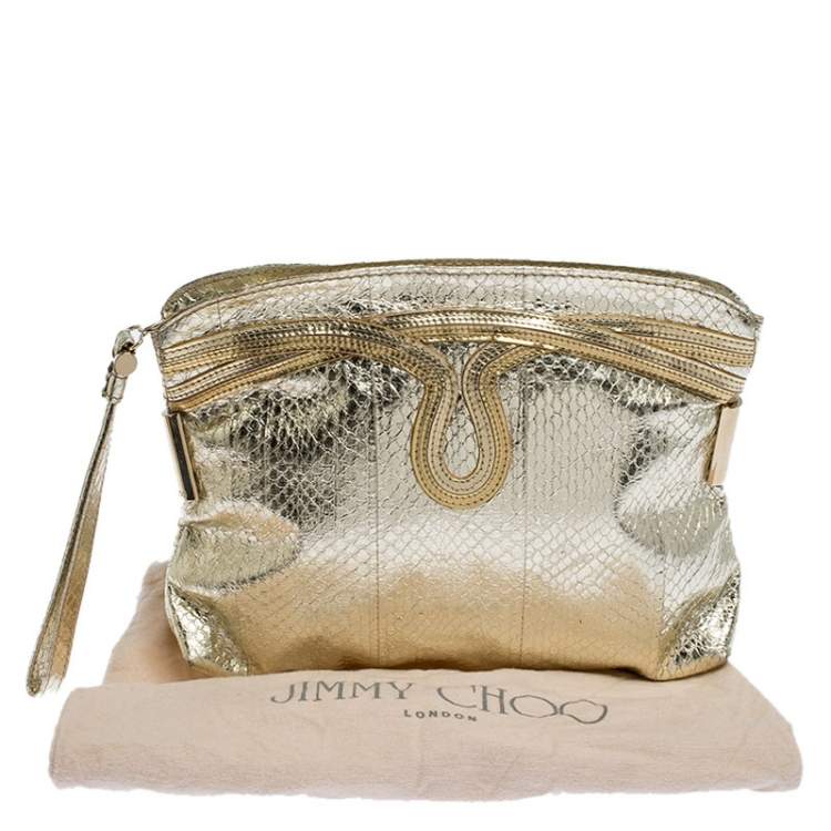 Pre Owned Jimmy Choo Metallic Gold Leather Wristlet