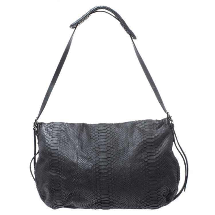 مملوكة مسبقًا Jimmy Choo Black Python Boho Biker Chain Shoulder Bag
