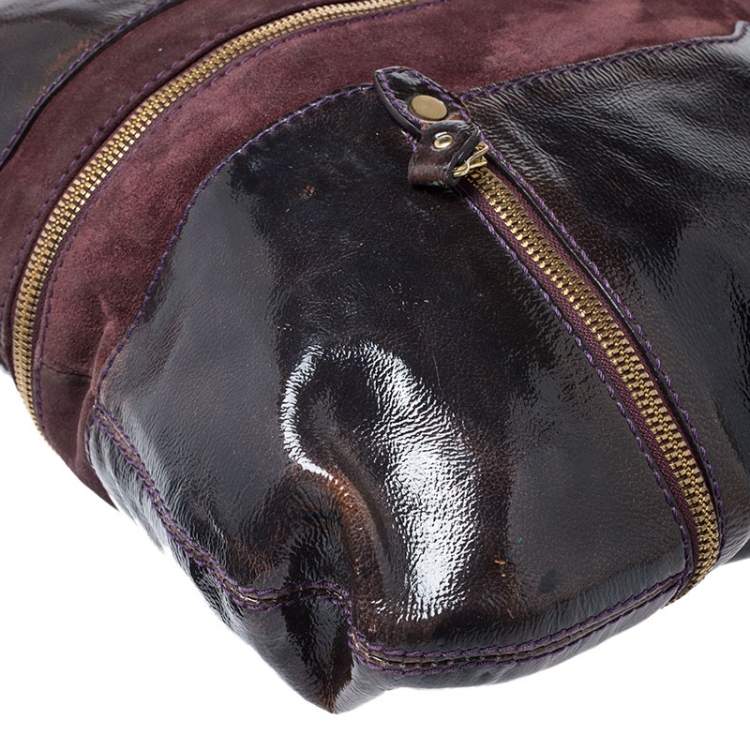 مملوكة مسبقًا Jimmy Choo Burgundy Patent Leather and Suede Mona Tote