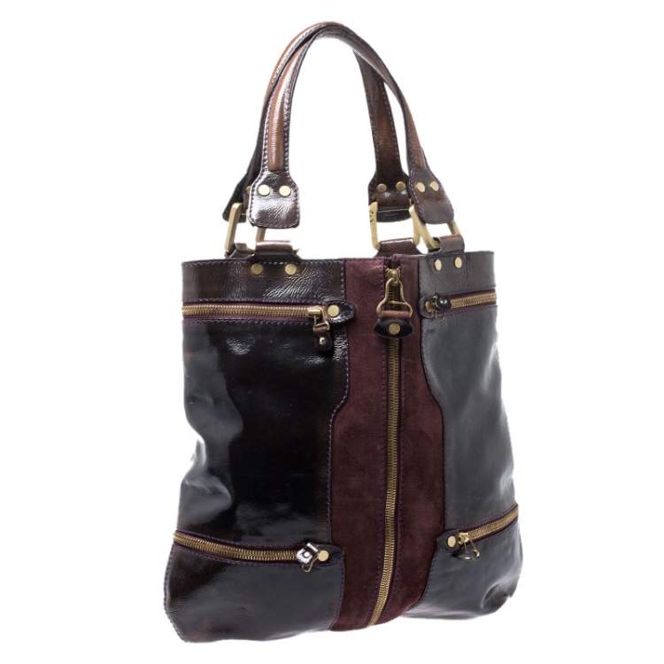 مملوكة مسبقًا Jimmy Choo Burgundy Patent Leather and Suede Mona Tote