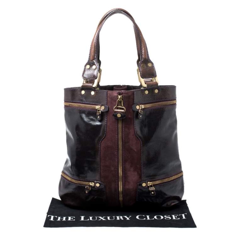 مملوكة مسبقًا Jimmy Choo Burgundy Patent Leather and Suede Mona Tote