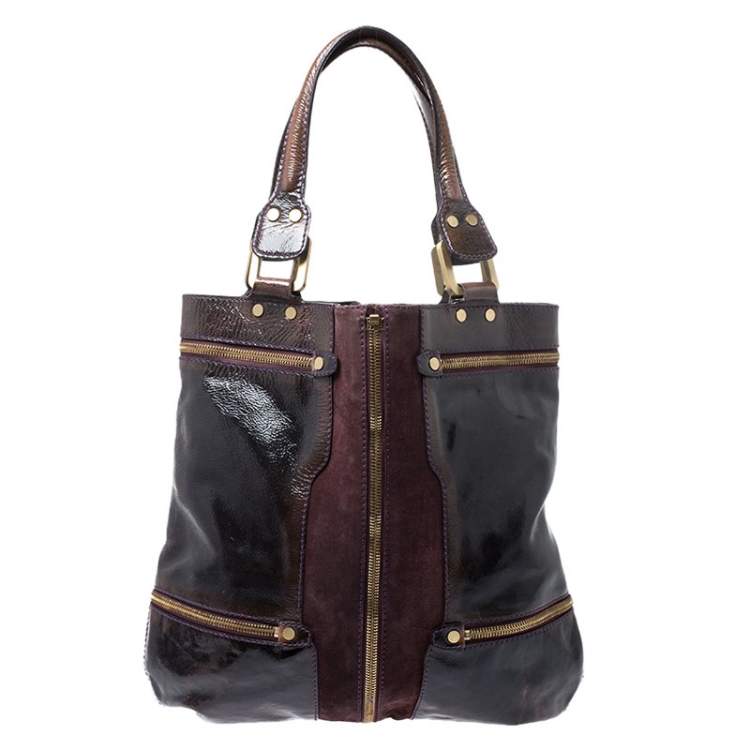 مملوكة مسبقًا Jimmy Choo Burgundy Patent Leather and Suede Mona Tote