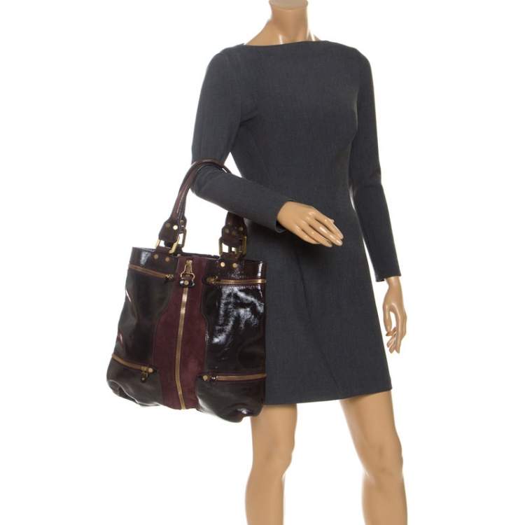 مملوكة مسبقًا Jimmy Choo Burgundy Patent Leather and Suede Mona Tote