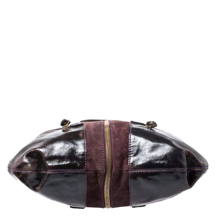 مملوكة مسبقًا Jimmy Choo Burgundy Patent Leather and Suede Mona Tote
