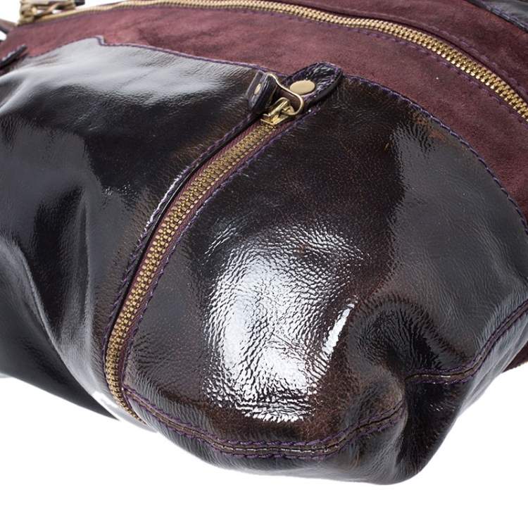 مملوكة مسبقًا Jimmy Choo Burgundy Patent Leather and Suede Mona Tote