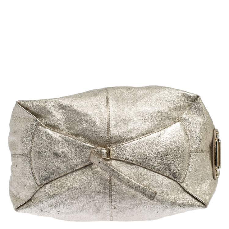 Pre Owned Jimmy Choo Metallic Gold Leather Large Hobo