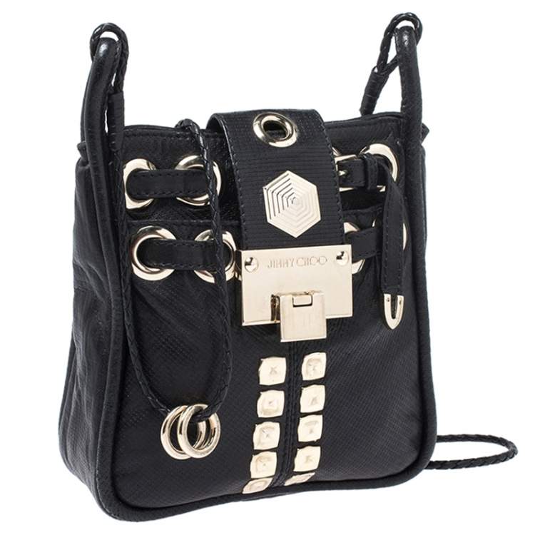 Pre Owned Jimmy Choo Black Leather Studded Crossbody Bag