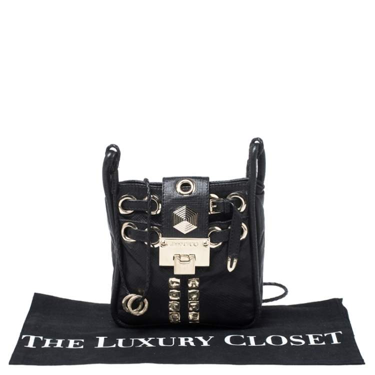 Pre Owned Jimmy Choo Black Leather Studded Crossbody Bag