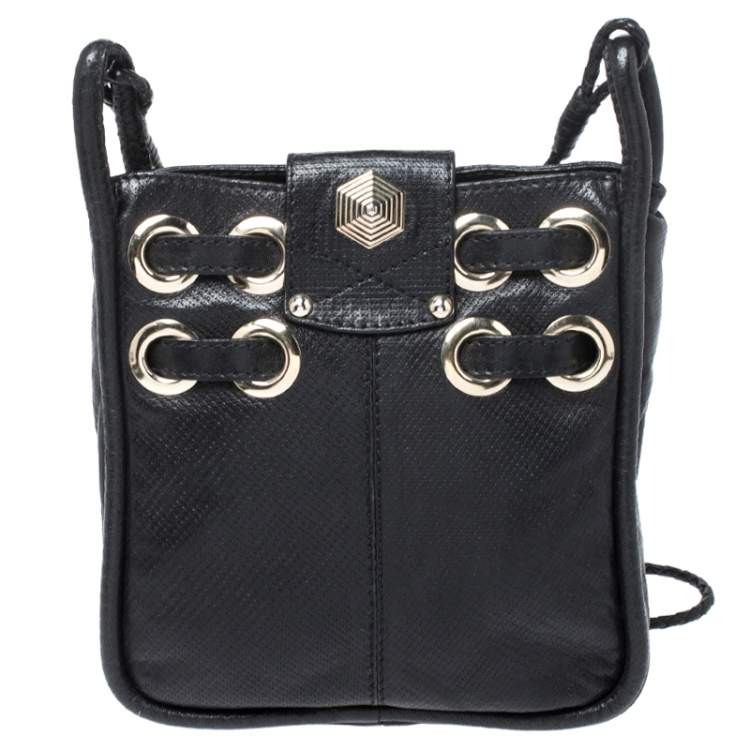 Pre Owned Jimmy Choo Black Leather Studded Crossbody Bag