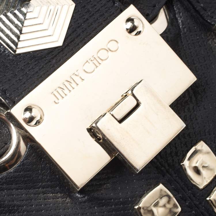 Pre Owned Jimmy Choo Black Leather Studded Crossbody Bag