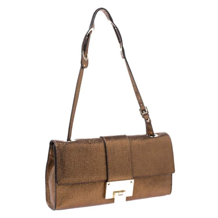 Pre Owned Jimmy Choo Metallic Gold Leather Rebel Mini Shoulder Bag