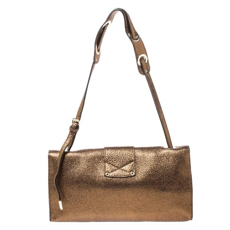 Pre Owned Jimmy Choo Metallic Gold Leather Rebel Mini Shoulder Bag