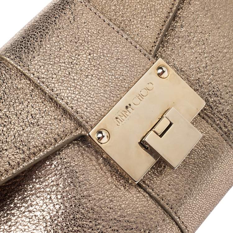Pre Owned Jimmy Choo Gold Leather Rebel Clutch