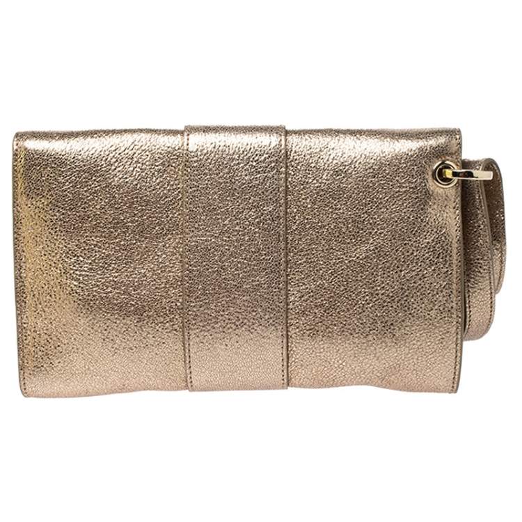 Pre Owned Jimmy Choo Gold Leather Rebel Clutch