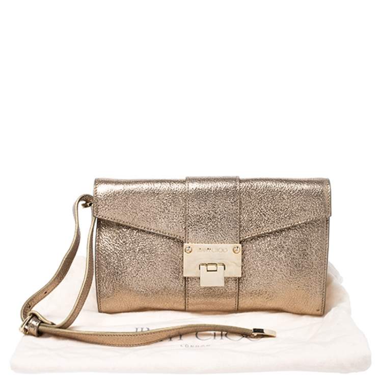 Pre Owned Jimmy Choo Gold Leather Rebel Clutch