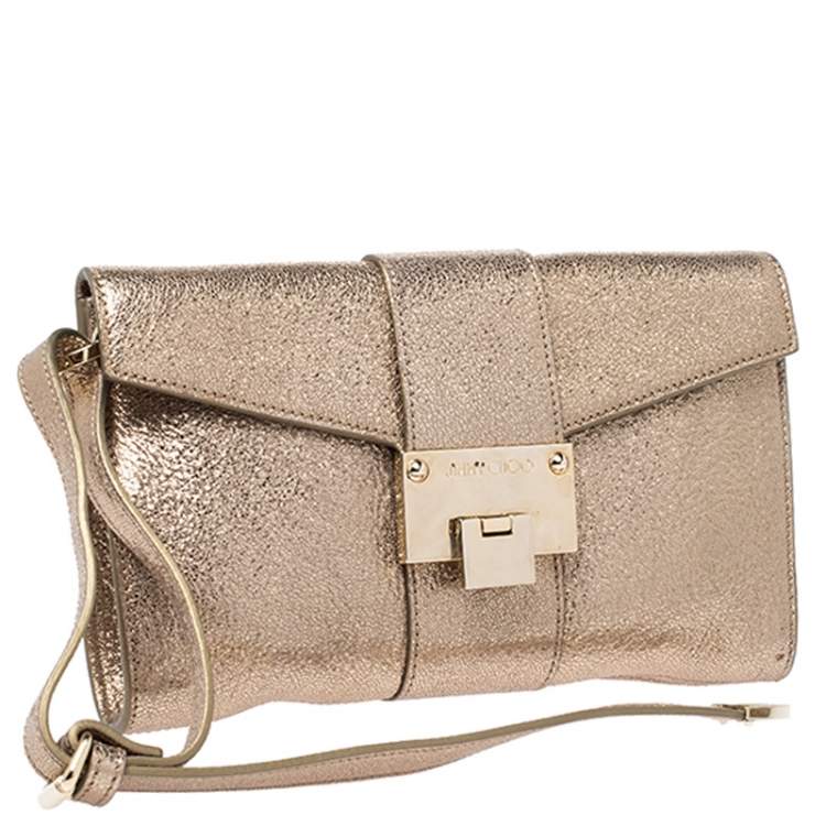 Pre Owned Jimmy Choo Gold Leather Rebel Clutch