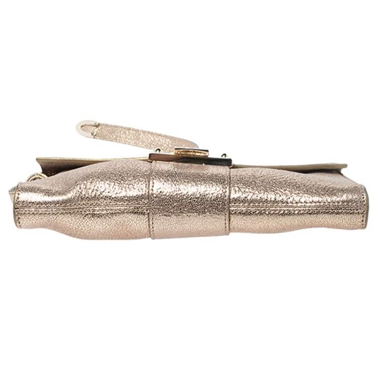 Pre Owned Jimmy Choo Gold Leather Rebel Clutch