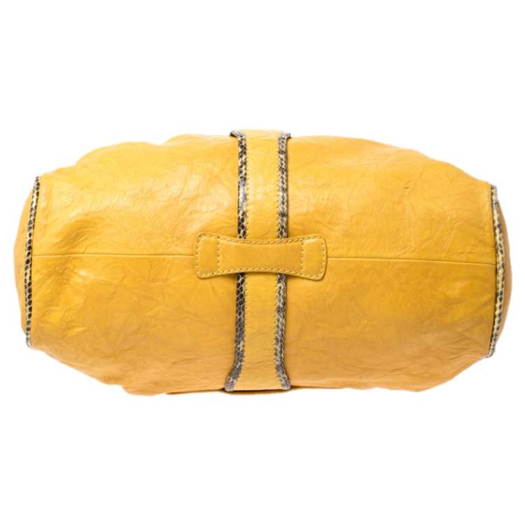 Pre Owned Jimmy Choo Yellow Leather Python Trimmed Riki Tote