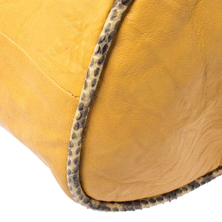 Pre Owned Jimmy Choo Yellow Leather Python Trimmed Riki Tote