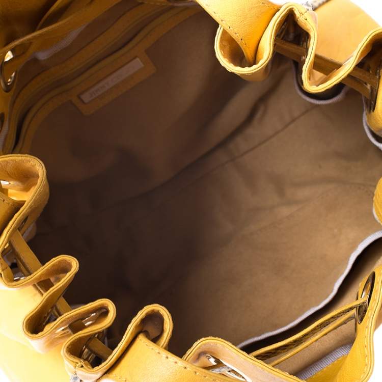 Pre Owned Jimmy Choo Yellow Leather Python Trimmed Riki Tote
