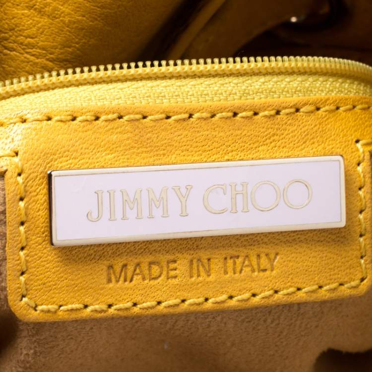 Pre Owned Jimmy Choo Yellow Leather Python Trimmed Riki Tote