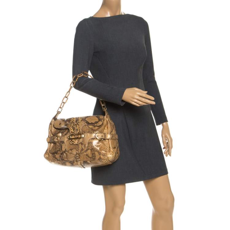 Pre Owned Jimmy Choo Brown Python Tulita Shoulder Bag
