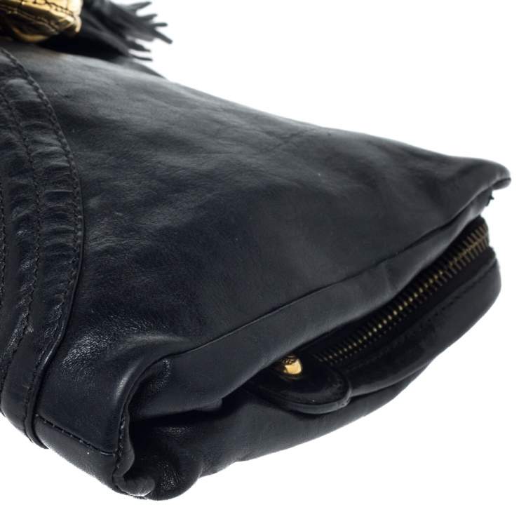 Pre Owned Jimmy Choo Black Leather Tassel Clutch