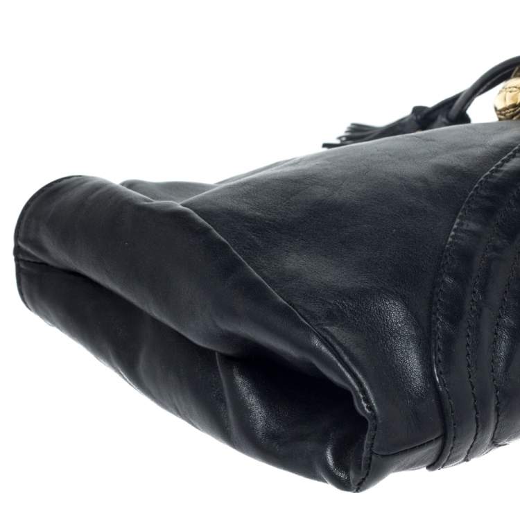 Pre Owned Jimmy Choo Black Leather Tassel Clutch