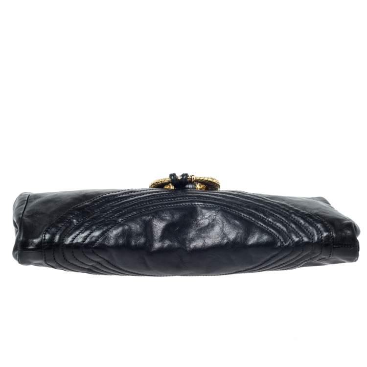 Pre Owned Jimmy Choo Black Leather Tassel Clutch