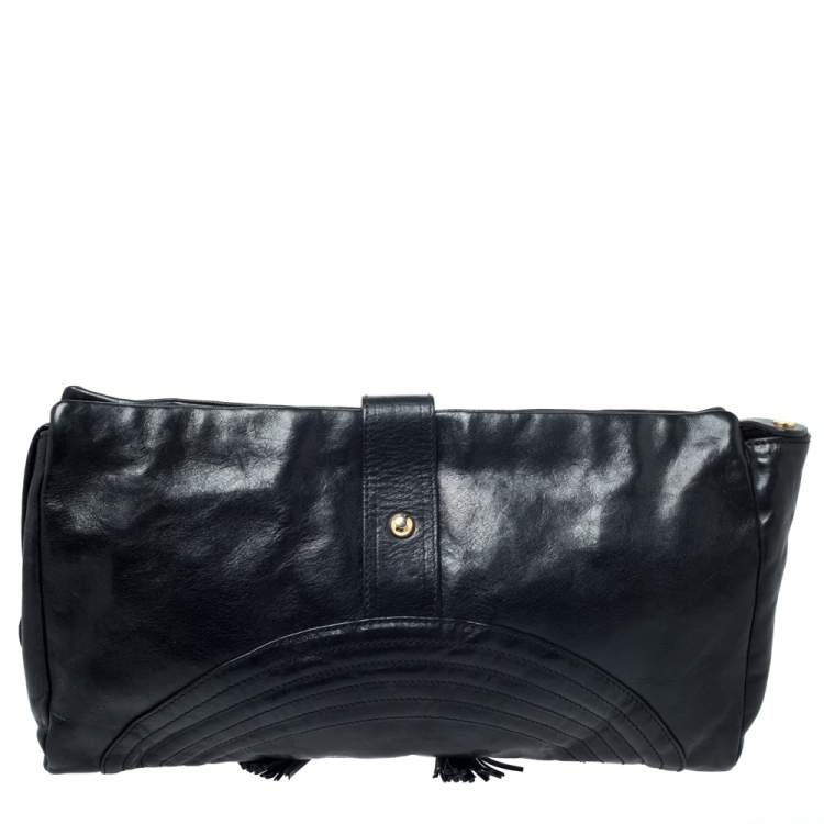 Pre Owned Jimmy Choo Black Leather Tassel Clutch